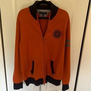 Tommy Hilfiger Zippered Varsity Sweater in Orange and Blue